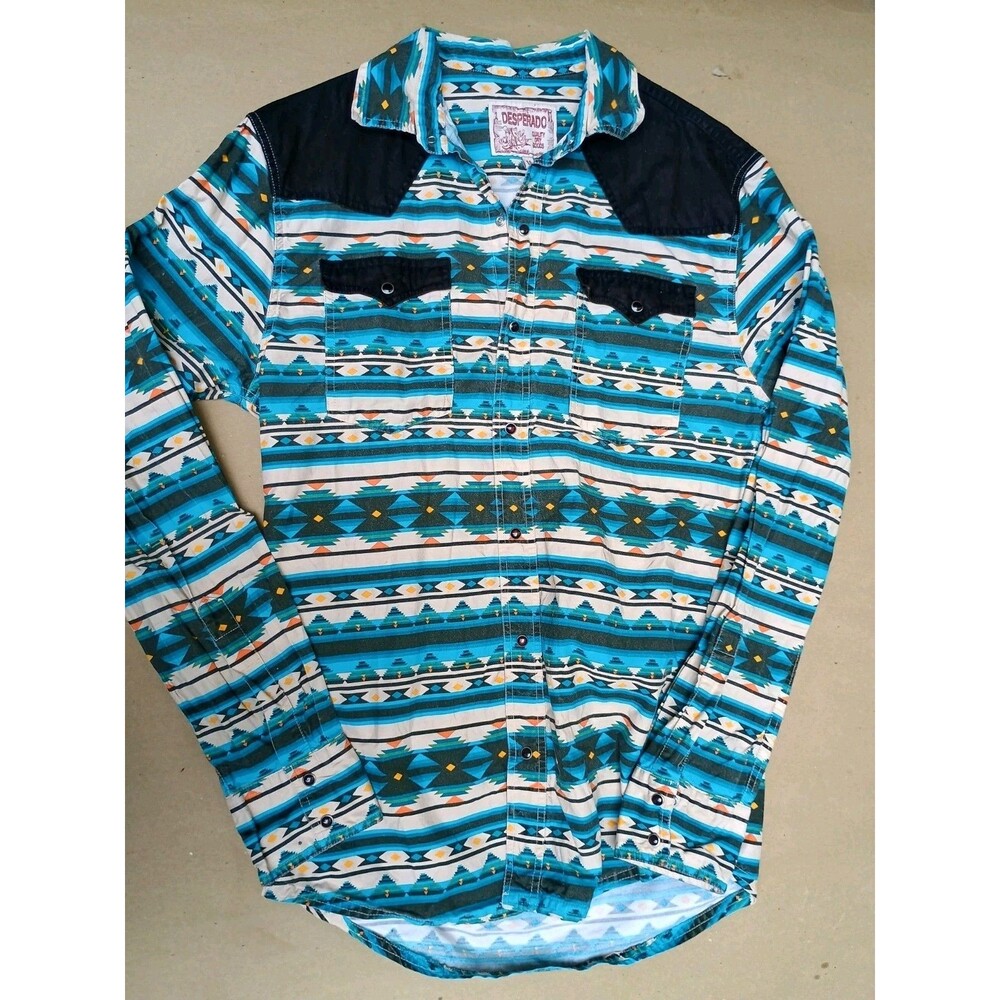 Desperado Mens Aztec Western Pearl Snap Button Up Shirt Size M Cowboy